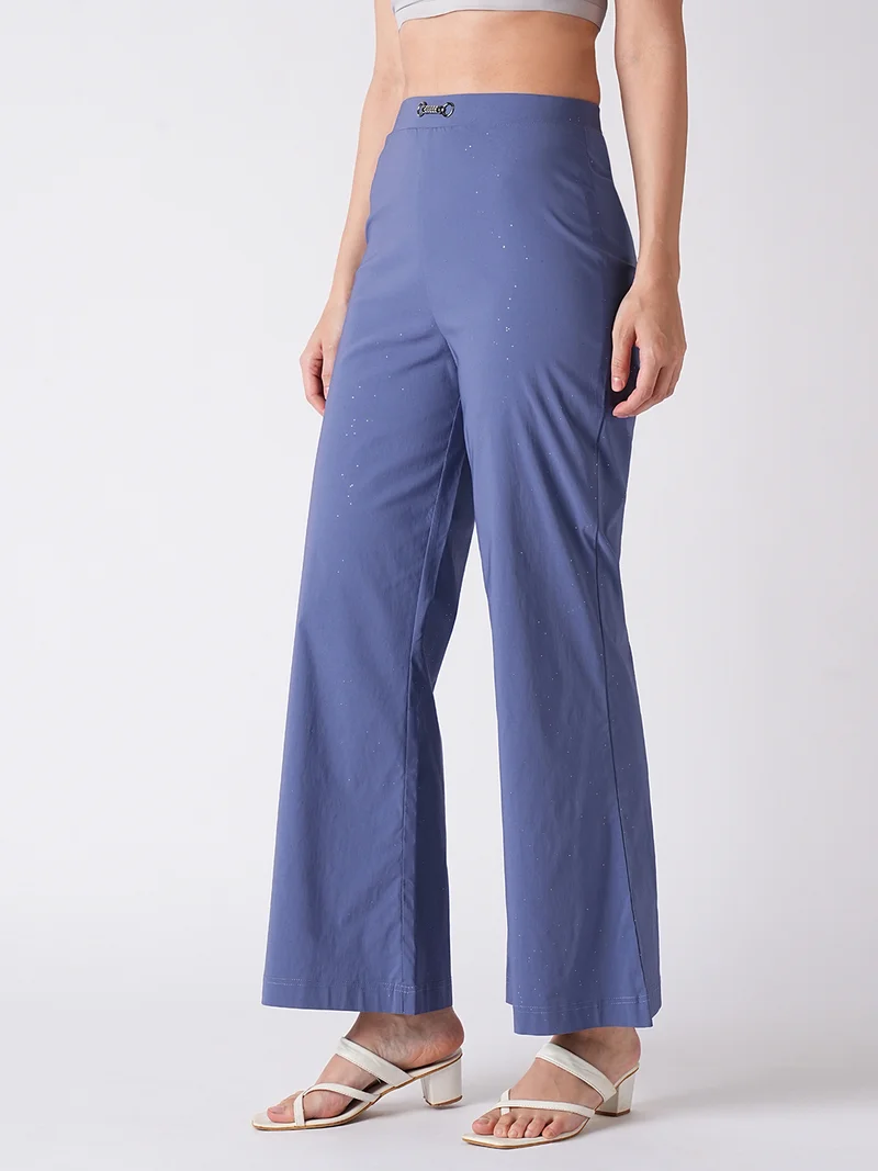 globus Women Blue Flared Mid-Rise Bootcut Trousers