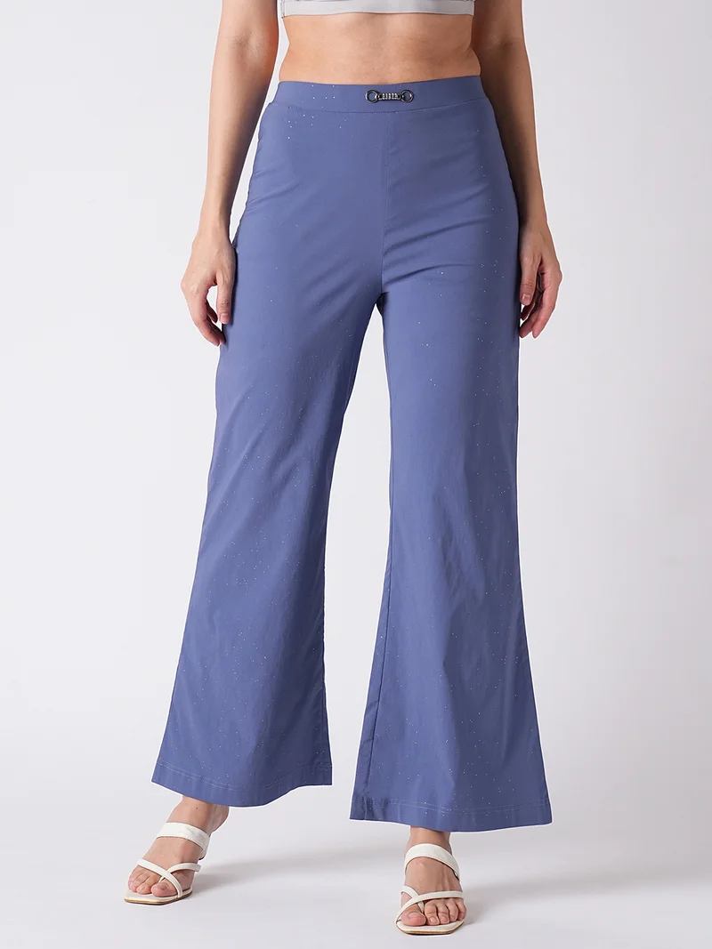 globus Women Blue Flared Mid-Rise Bootcut Trousers
