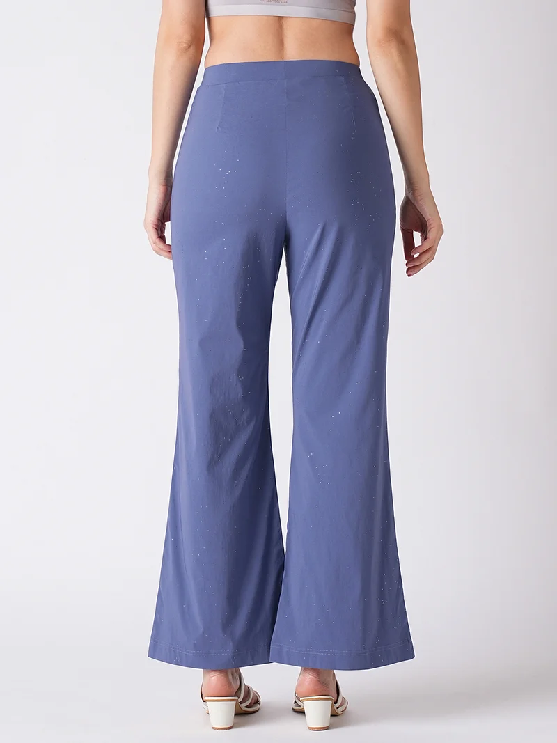 globus Women Blue Flared Mid-Rise Bootcut Trousers