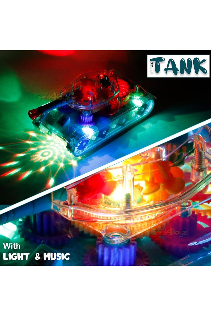 Musical Transparent Army Gear Tank Toy with Flashing Lights and Automatic Rotation – Fun Bump & Go Tank for Boys & Girls - Image 5