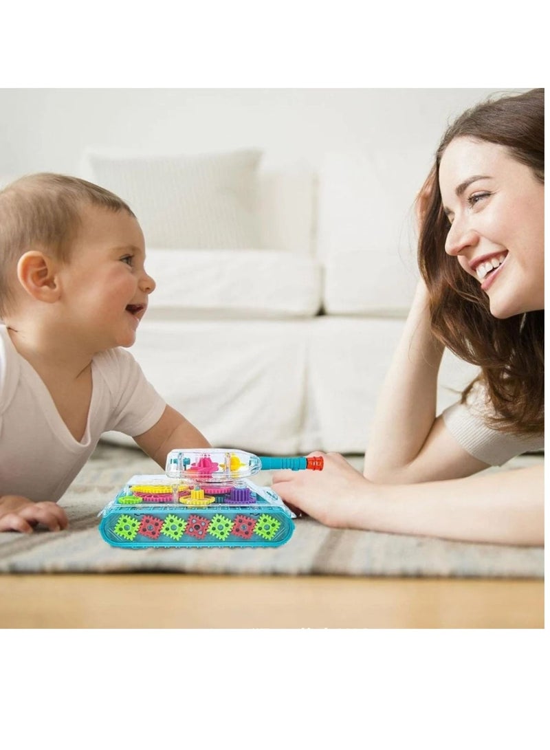 Musical Transparent Army Gear Tank Toy with Flashing Lights and Automatic Rotation – Fun Bump & Go Tank for Boys & Girls - Image 4