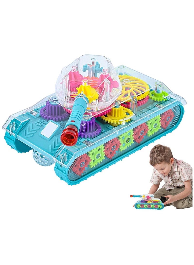 Musical Transparent Army Gear Tank Toy with Flashing Lights and Automatic Rotation – Fun Bump & Go Tank for Boys & Girls - Image 2