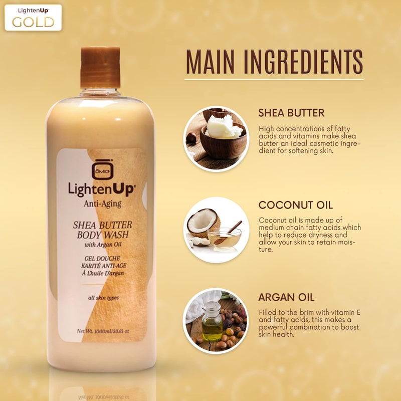 OMIC LIGHTEN-UP غسول الجسم أوميغ لايتن أب لمكافحة الشيخوخة - 33.8 أونصة سائلة / 1000 مل - مصمم لتفتيح وتنعيم البشرة، مع زيت الأركان وزبدة الشيا - Image 2
