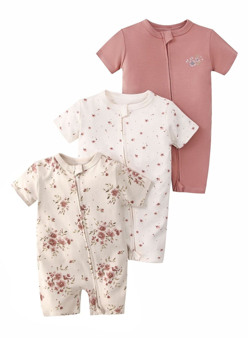 CICILADY Baby 3-Pack Short-Sleeve Onesies Bodysuit Baby Boy Girl Cotton Short Sleeve Zipper Rompers Infant 2-way Zippers Comfy Summer Jumpsuit