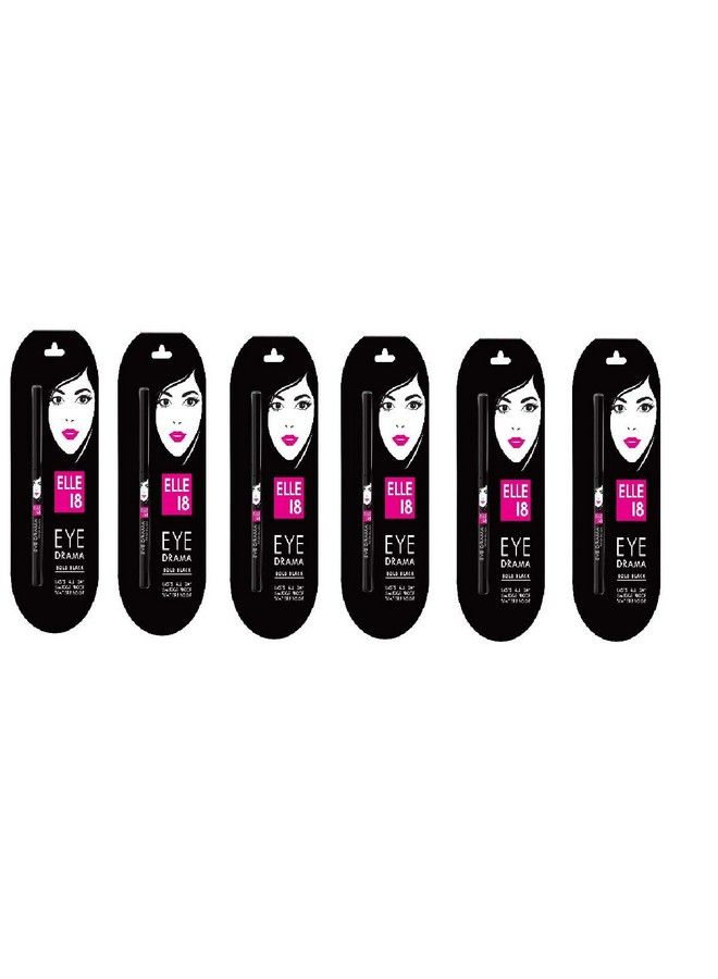 Elle 18 Eye Drama Kajal Bold Black 0.35G (Pack Of 6) Matte Finish - Image 1