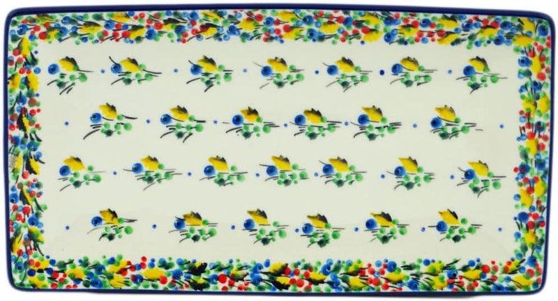 Polmedia Polish Pottery Authentic Polish Pottery 12inch Sushi Tray made by Ceramika Artystyczna Blueberry Season Theme Signature UNIKAT  Certificate of Authenticity  - Image 2