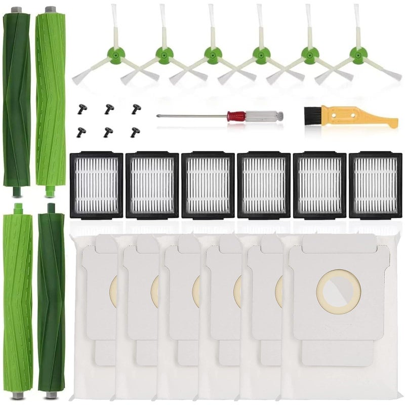 JUMBO FILTER JUMBO FILTER Replacement Parts Compatible with iRobot Roomba I E  J Series i7 i7 j6 j7 j7 i3 i3 i4 i4 i6 i6 i8 i8 Plus 2 Set Rubber Brushes 6 HEPA Filters 6 Side Brushes 6 Vacuum Bags 