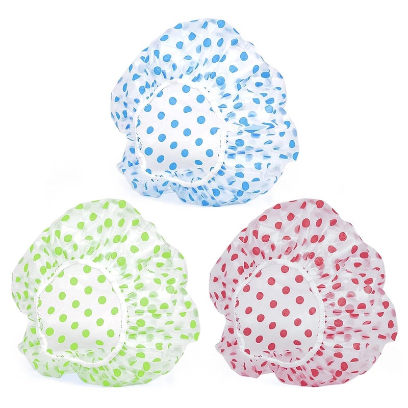 INNPOLE 3PCS Shower Caps, Elastic Reusable Waterproof Plastic Shower Cap for Women Ladies Spa Salon (Red+Green+Blue) (MIX COLOUR) - Image 1