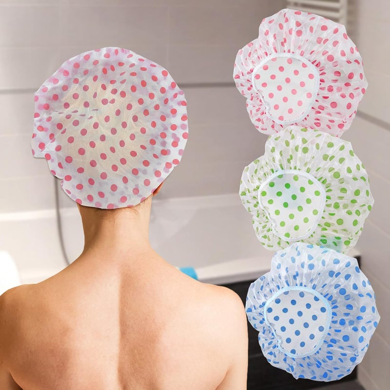 INNPOLE 3PCS Shower Caps, Elastic Reusable Waterproof Plastic Shower Cap for Women Ladies Spa Salon (Red+Green+Blue) (MIX COLOUR) - Image 3