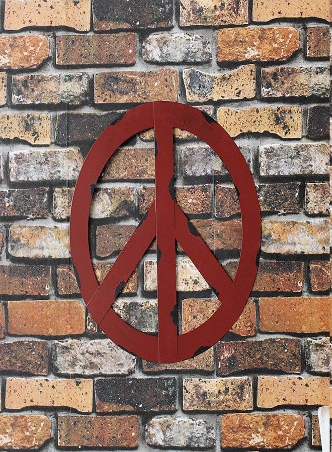 WHY Decor Metal Peace Sign Wall Decor Art - 12" Rustic Hippie Plaque, Hanging Vintage Metal Peace Sign, Rustic Red Metal Groovy Peace Sign for Home Decor, Peace Everywhere 12" (Large) - Image 4