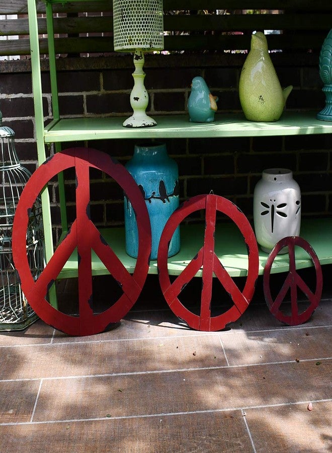 WHY Decor Metal Peace Sign Wall Decor Art - 12" Rustic Hippie Plaque, Hanging Vintage Metal Peace Sign, Rustic Red Metal Groovy Peace Sign for Home Decor, Peace Everywhere 12" (Large) - Image 5