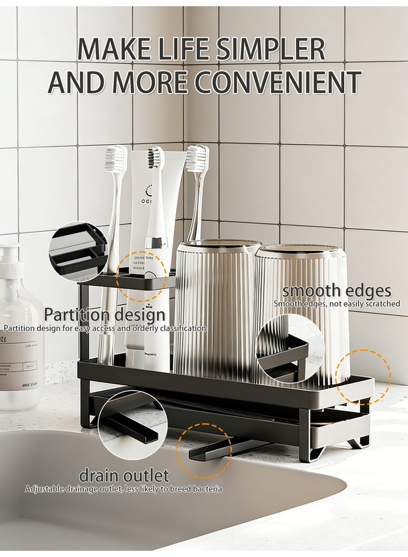 Genie Jar Bathroom Countertop Organizer with Drain Tray, Toothbrush Holder & Cup Storage Rack, Multi-Compartment Sink Organizer with Drain Outlet for Skincare & Accessories - Image 4