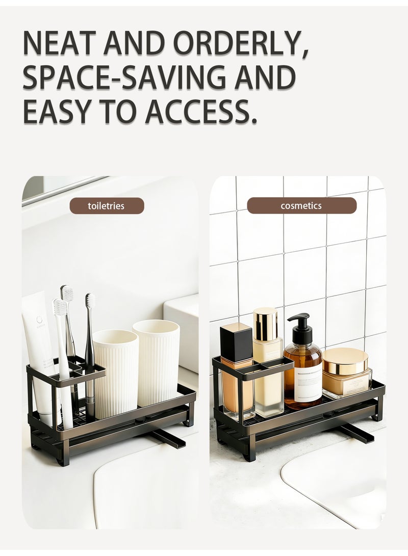 Genie Jar Bathroom Countertop Organizer with Drain Tray, Toothbrush Holder & Cup Storage Rack, Multi-Compartment Sink Organizer with Drain Outlet for Skincare & Accessories - Image 3