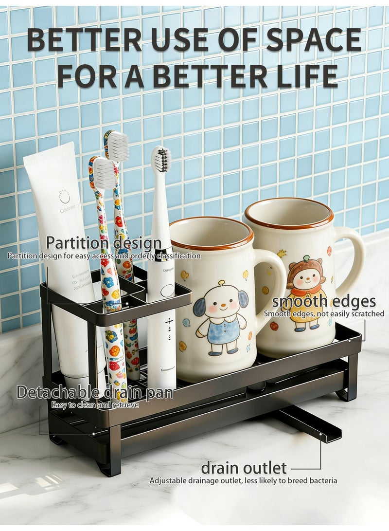 Genie Jar Bathroom Countertop Organizer with Drain Tray, Toothbrush Holder & Cup Storage Rack, Multi-Compartment Sink Organizer with Drain Outlet for Skincare & Accessories - Image 5