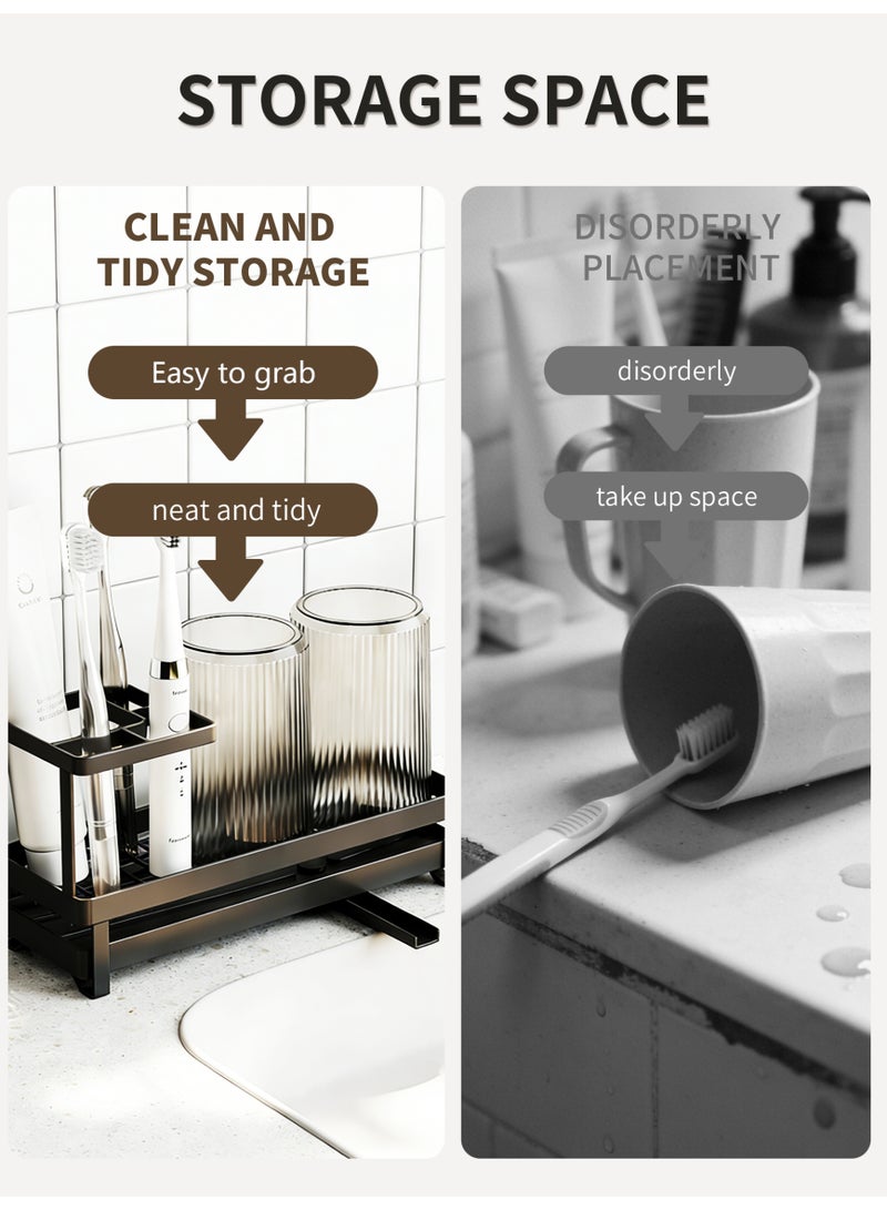 Genie Jar Bathroom Countertop Organizer with Drain Tray, Toothbrush Holder & Cup Storage Rack, Multi-Compartment Sink Organizer with Drain Outlet for Skincare & Accessories - Image 2
