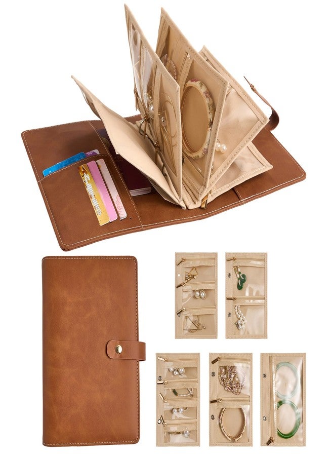 SEVENBEES PU Leather Jewelry Binder Storage Case - Jewelry Boxes Travel Binder Organizer Book Ring Binders with Zipper Velvet Pouch Bags for Bracelet Earring Rings Necklaces - Brown - Image 1