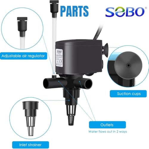VAYINATO SOBO Aquarium Submersible Pump Power Head (WP-1880 | 20W | 1200L/H | Lifting Capacity : 1.2m) - Image 3