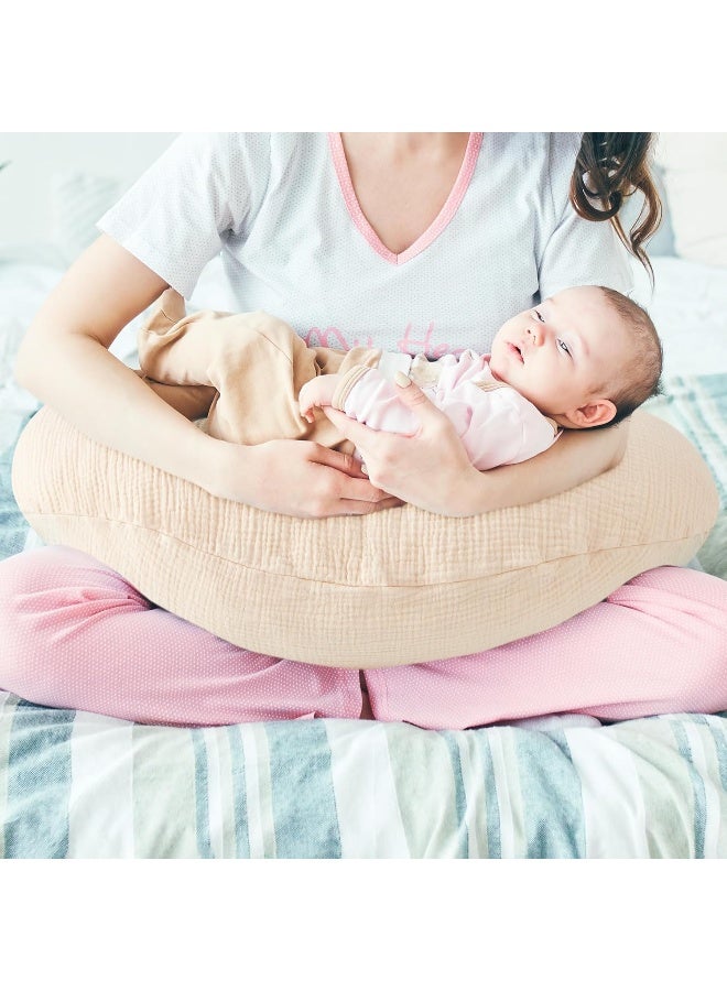 Pro Goleem Pro Goleem Muslin Nursing Pillow Cover, 100% Cotton Soft Breathable Feeding Pillow Slipcover for Breastfeeding Moms, Fits Standard Infant Nursing Pillow, for Boys and Girls, 2 Pack (Brown＆Beige) - Image 4