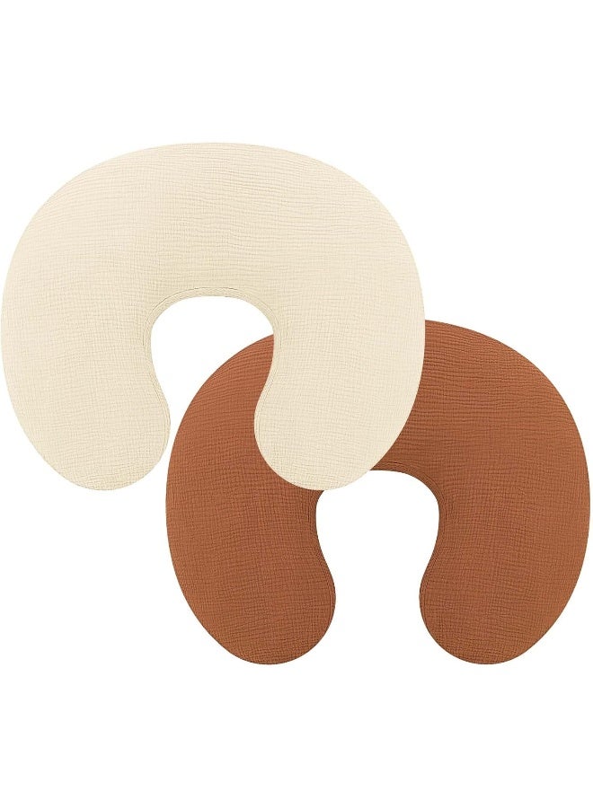 Pro Goleem Pro Goleem Muslin Nursing Pillow Cover, 100% Cotton Soft Breathable Feeding Pillow Slipcover for Breastfeeding Moms, Fits Standard Infant Nursing Pillow, for Boys and Girls, 2 Pack (Brown＆Beige) - Image 1