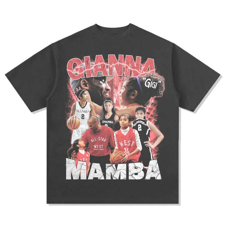 KOBE KOBE printed short-sleeved T-shirt High Street washed Vintage heavy cotton small neckline trendy men - Image 1