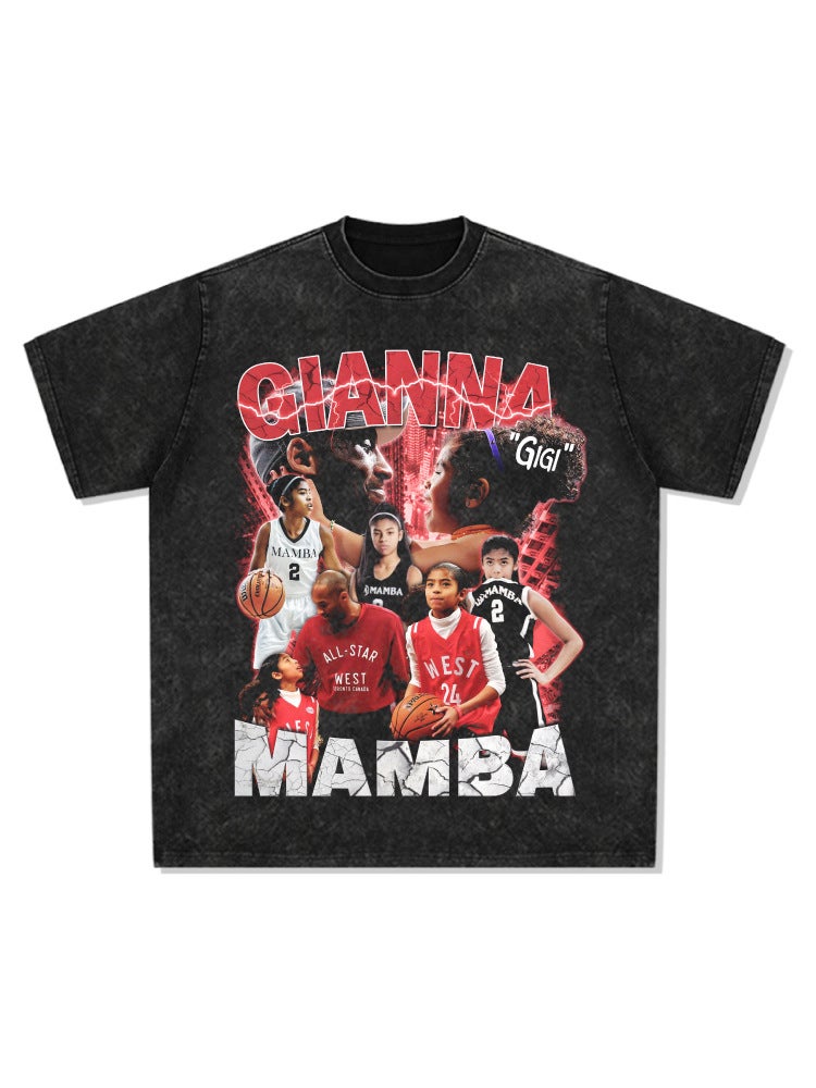 KOBE KOBE printed short-sleeved T-shirt High Street washed Vintage heavy cotton small neckline trendy men - Image 3
