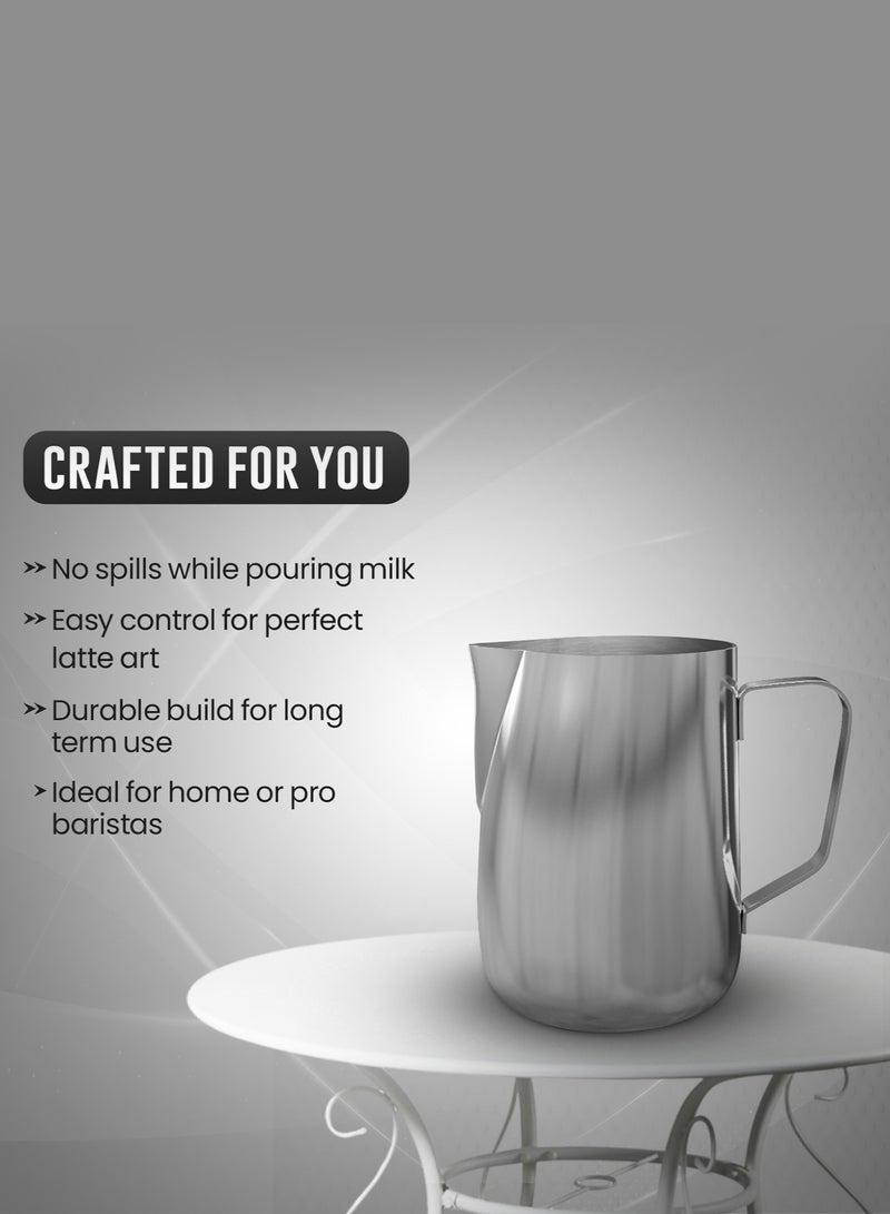 Rattleware Rattleware 350ml/12-Ounce Stainless Steel Macchiato Milk Frothing Pitcher – Barista Steam Jug for Espresso Machines Milk Frothers, Coffee, Cappuccino & Latte Art. Precise Pouring, Durable Handle, Ideal for Cafes & Home Use, Silver  - Image 2