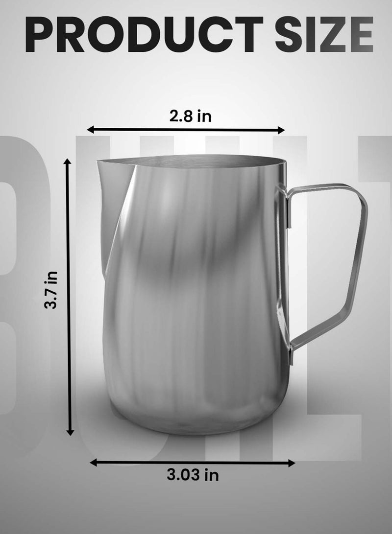 Rattleware Rattleware 350ml/12-Ounce Stainless Steel Macchiato Milk Frothing Pitcher – Barista Steam Jug for Espresso Machines Milk Frothers, Coffee, Cappuccino & Latte Art. Precise Pouring, Durable Handle, Ideal for Cafes & Home Use, Silver  - Image 5