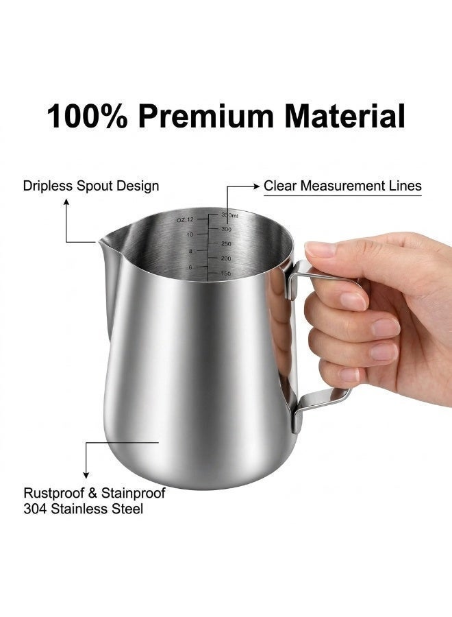 Rattleware 350ml/12-Ounce Stainless Steel Macchiato Milk Frothing Pitcher – Barista Steam Jug for Espresso Machines Milk Frothers, Coffee, Cappuccino & Latte Art. Precise Pouring, Durable Handle, Ideal for Cafes & Home Use, Silver - Image 4
