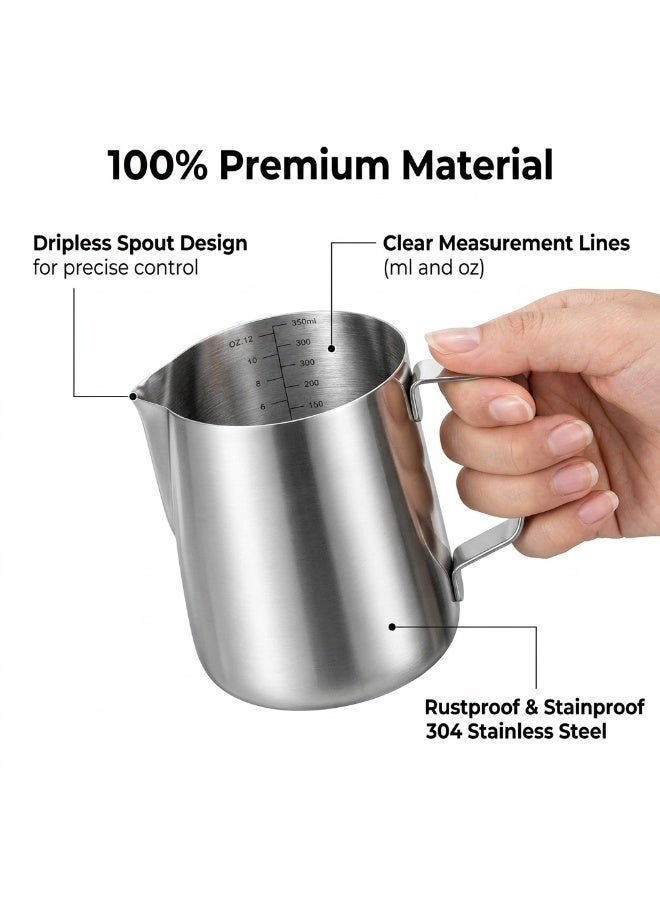 Rattleware 350ml/12-Ounce Stainless Steel Macchiato Milk Frothing Pitcher – Barista Steam Jug for Espresso Machines Milk Frothers, Coffee, Cappuccino & Latte Art. Precise Pouring, Durable Handle, Ideal for Cafes & Home Use, Silver - Image 3