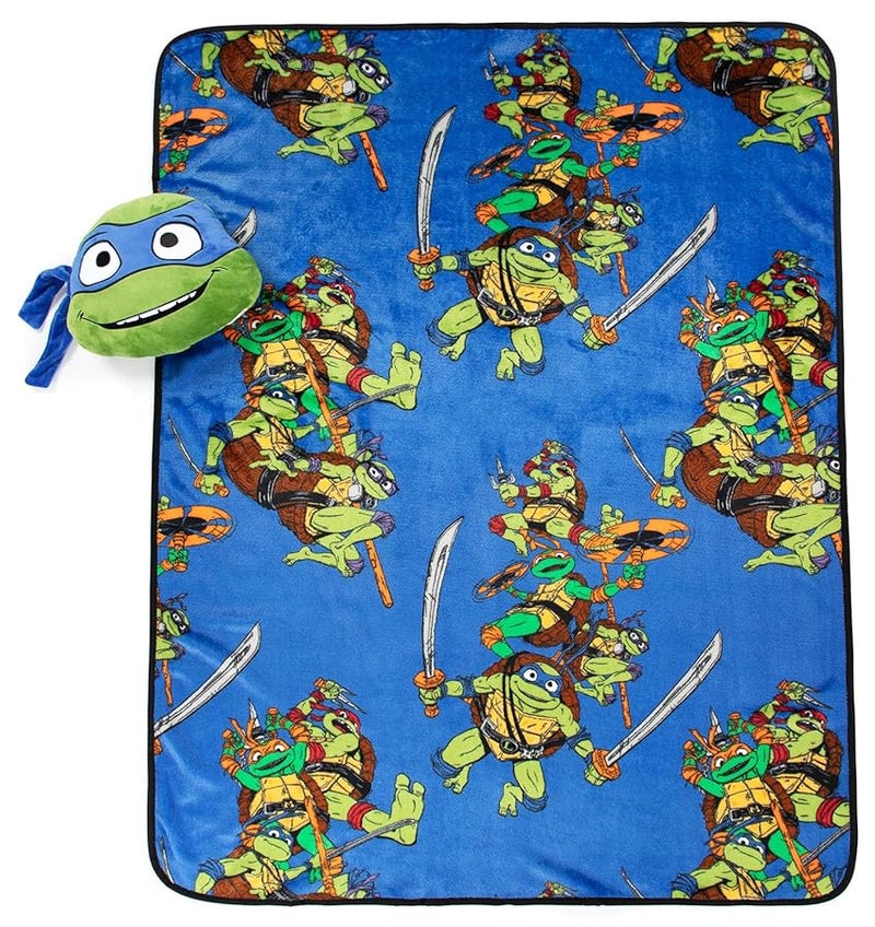 Jay Franco Nickelodeon Teenage Mutant Ninja Turtles Mutant Mayhem Leonardo Nogginz Set  40 x 50 Inch Blanket  Plush Pillow Set Kids Super Soft 2 Piece Set