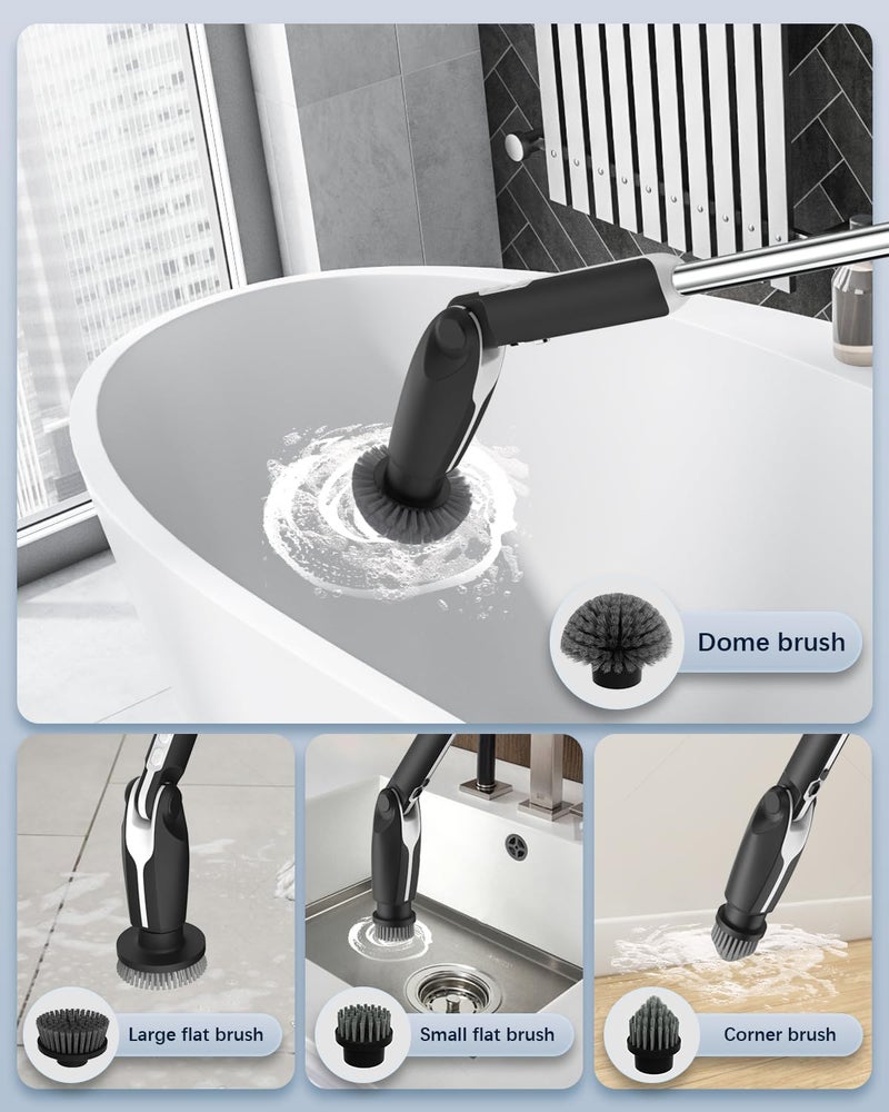 Leebein Electric Spin Scrubber, Shower Scrubber with 4 Adjustable Angles and 8 Brush Heads, Electric Scrubber with Long Handle & Remote Controller, Cleaning Brush for Bathroom, Tub, Floor (Black) - Image 5