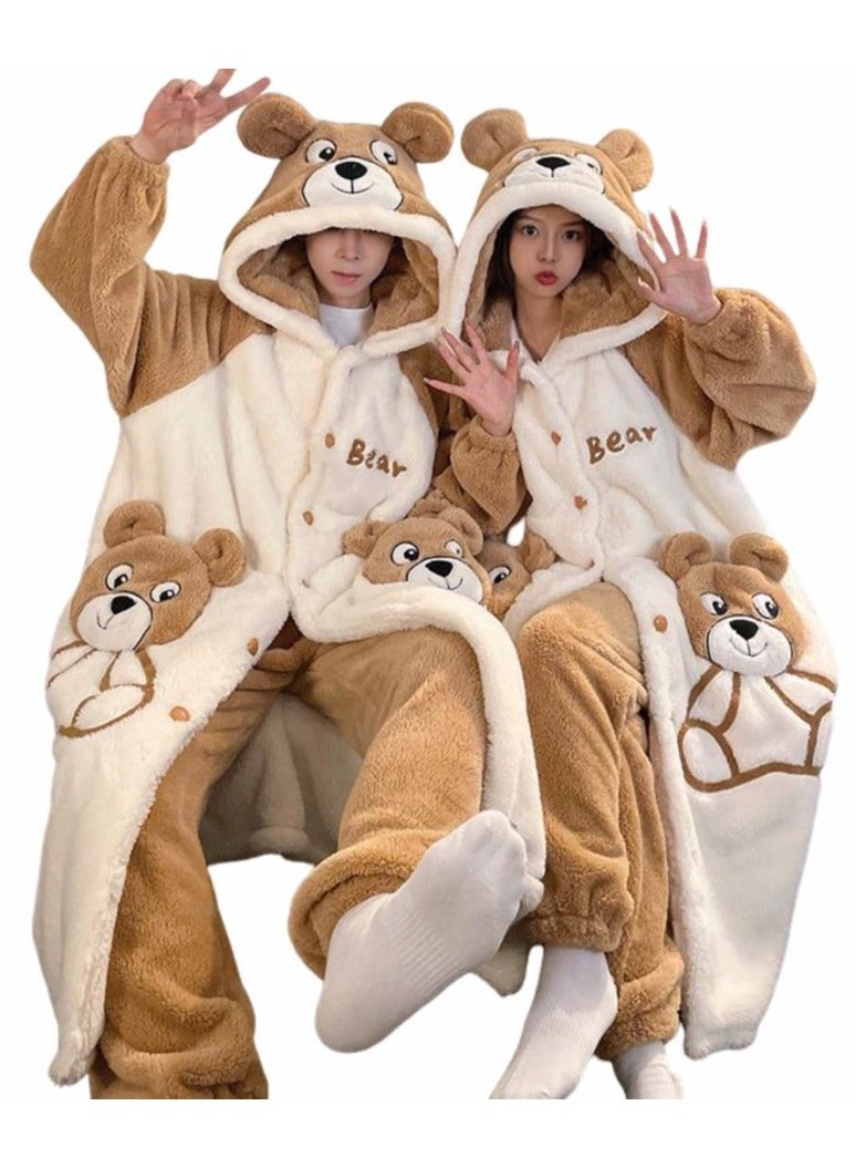 KUYING Velvet and Thickened Nightgown Cute Cartoon Home Fur Set 