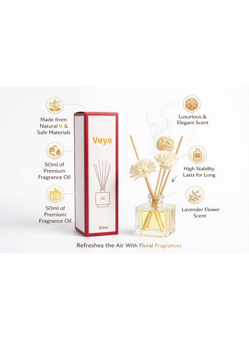 ڤيا VEYA فواحة أعواد عطرية فيا برائحة الورد – 50 مل مع أعواد خشبية طبيعية تعمل على نشر العطر تدريجيًا - Image 4