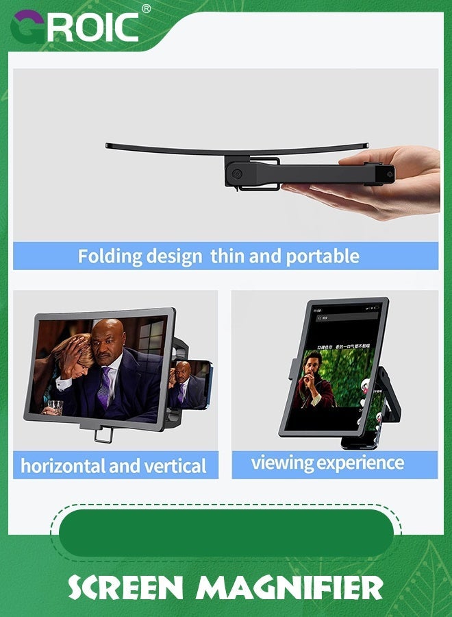 GROIC Black 12'' Screen Magnifier for Smartphone, 18X Mobile Phone 3D Amplifier Anti-Radiation Freely Zoom with Foldable Stand Compatible All Smartphones  - Image 3