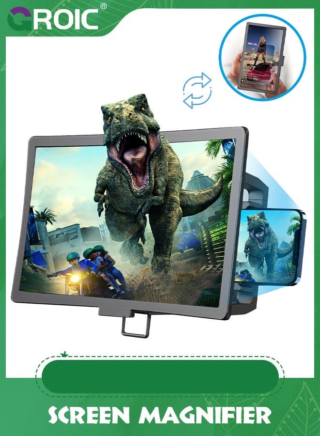GROIC Black 12'' Screen Magnifier for Smartphone, 18X Mobile Phone 3D Amplifier Anti-Radiation Freely Zoom with Foldable Stand Compatible All Smartphones  - Image 1