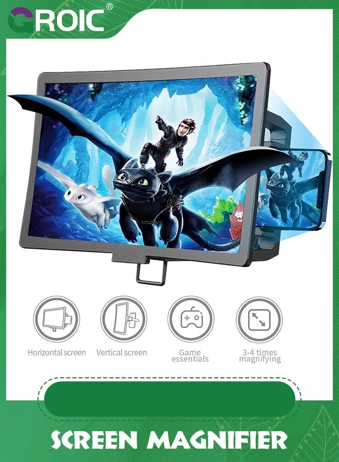 GROIC Black 12'' Screen Magnifier for Smartphone, 18X Mobile Phone 3D Amplifier Anti-Radiation Freely Zoom with Foldable Stand Compatible All Smartphones  - Image 2