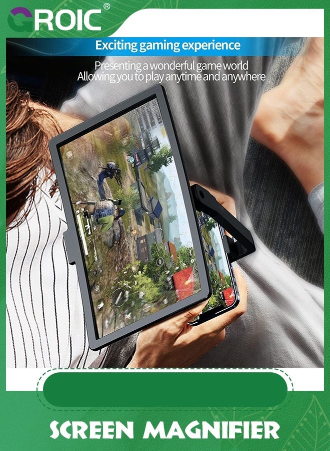 GROIC Black 12'' Screen Magnifier for Smartphone, 18X Mobile Phone 3D Amplifier Anti-Radiation Freely Zoom with Foldable Stand Compatible All Smartphones  - Image 5