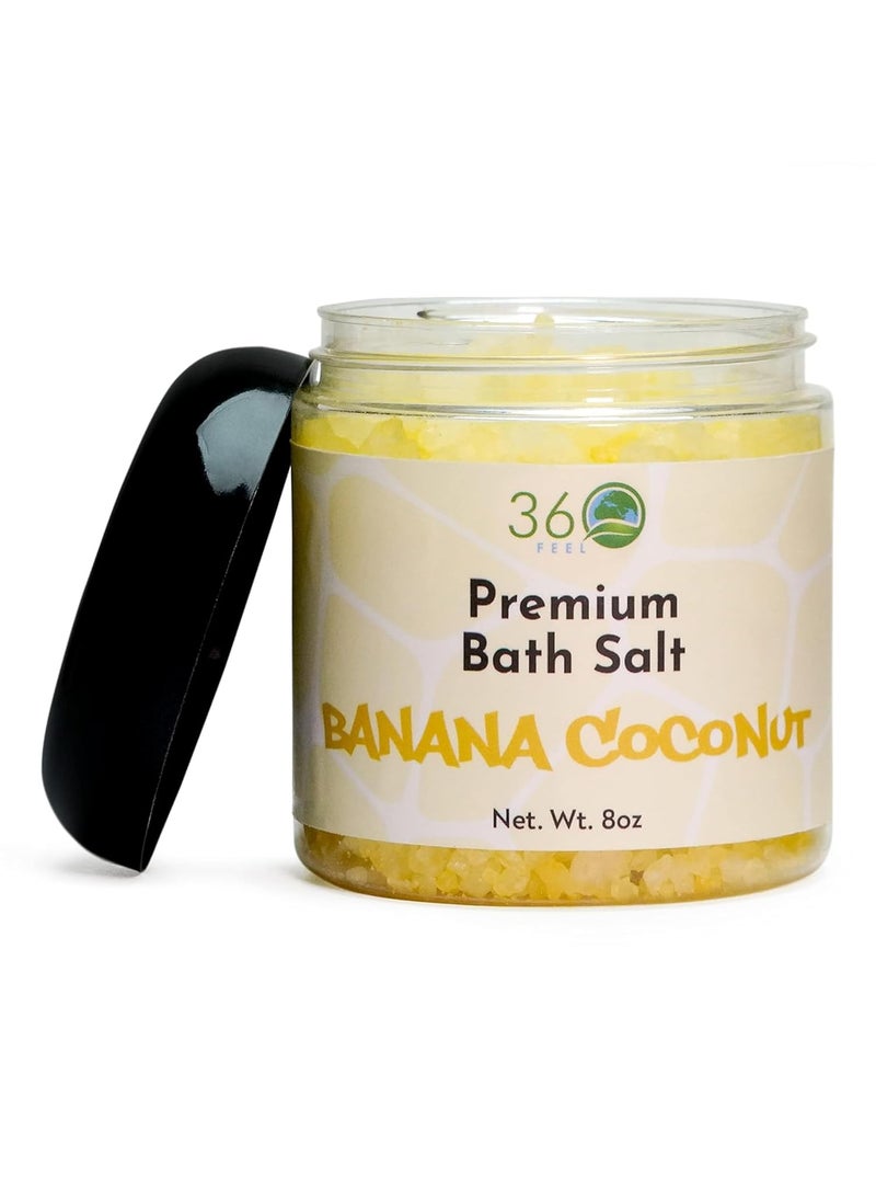 360Feel Banana Coconut Bath Salt  Rejuvenating Body Scrub  Bath Soak for Sensitive Oily Dry  Normal Skin  Vegan  Crueltyfree Grain Formula for Face Body  Foot  8 Oz Jar 