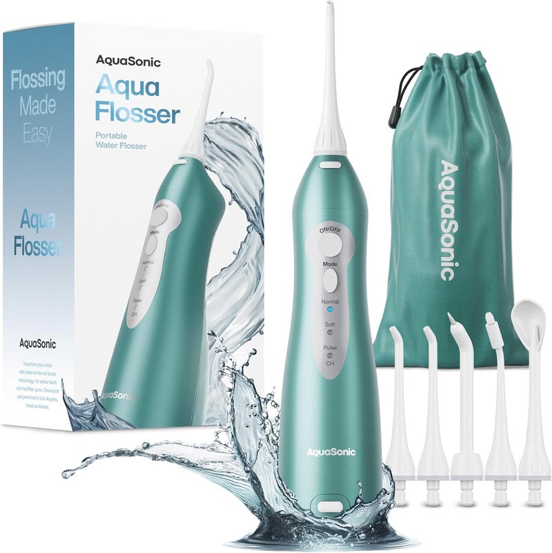 Aquasonic Water Flosser - Cordless Rechargeable Water Flossers for Teeth Cleaning - Waterproof Aqua Flosser, Portable Oral Irrigator for Dental Cleaning with 5 Jet Tips – Braces Home Travel - Image 1