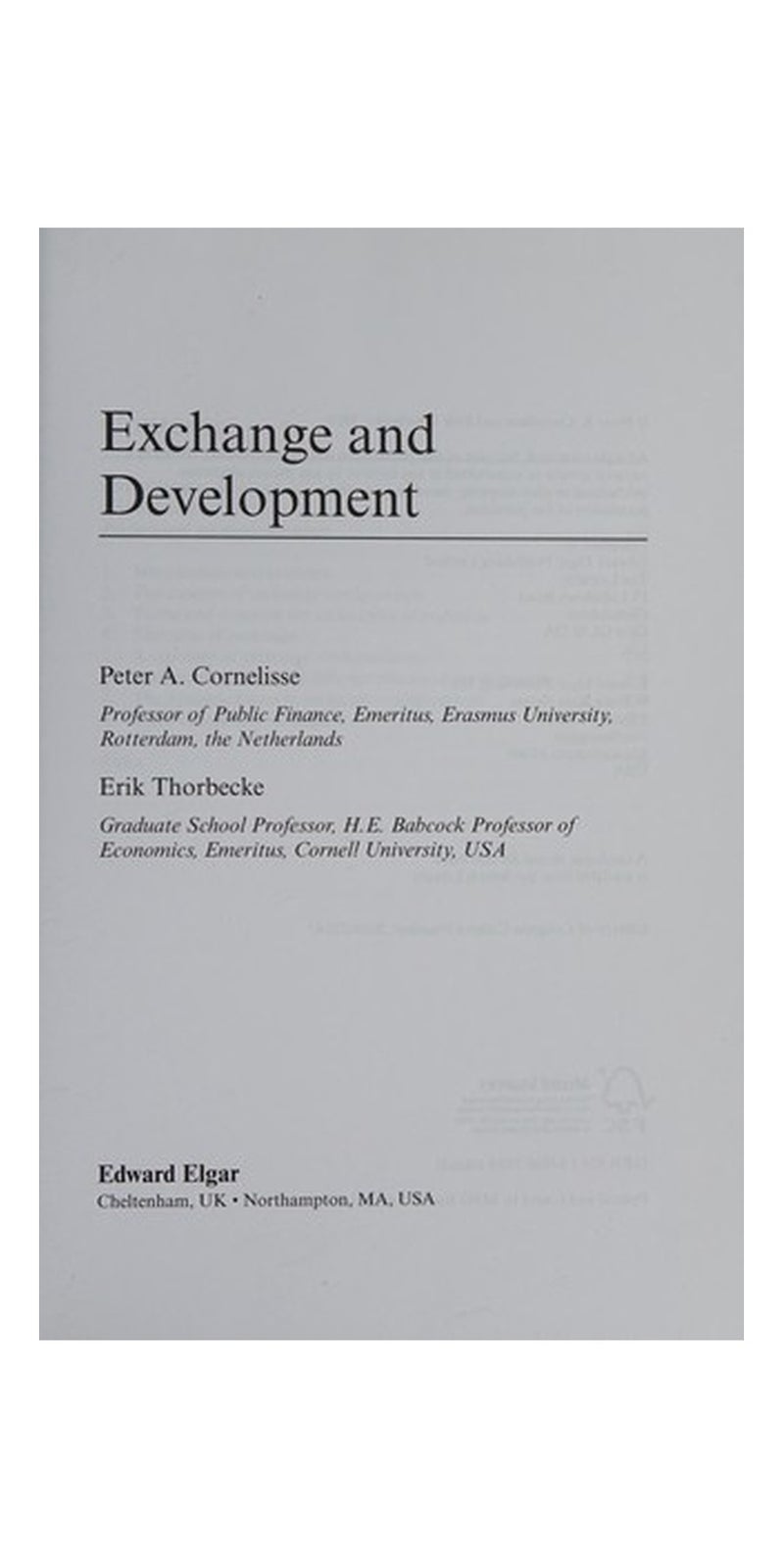 Exchange and development | Authored by Peter A. Cornelisse | Paperback | Published by Edward Elgar