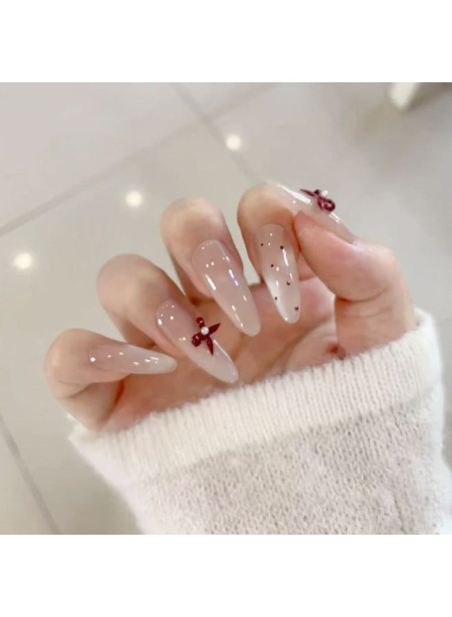 Long Handmade 3d Bowknot Polka Dot Cat Eye Nail Stickers Wearable Nail Art Pieces