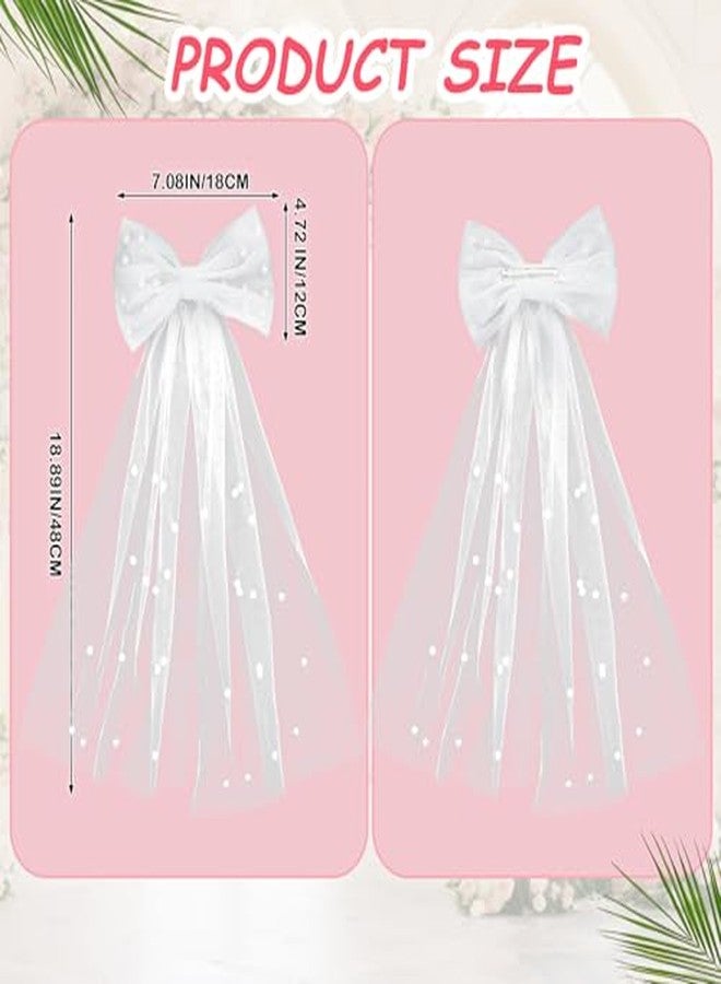 Cerun 1 PSC PremiumBridal Veil Bride Wedding Knot Veil White Pearl Hair Bow Veils Bachelorette Party with Barrette Tulle Bridal Short Veils Elegant Engagement Layer Hair Clip Accessories - Image 2
