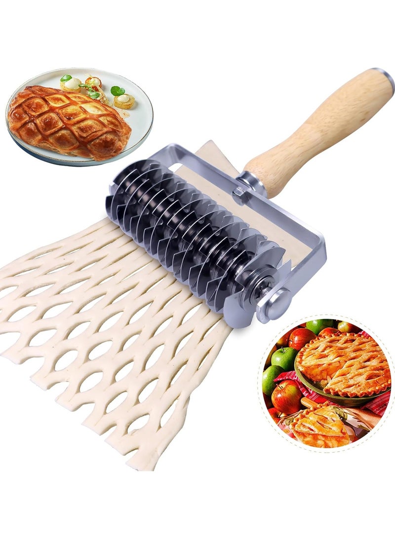 general Stainless Steel Pastry Grid Cutter, Grid Dough Wheel Cutter with Wooden Handle, Grid Pie Crust Roller Cutter, Wellington Beef, Metal Pastry Dough Slicer for Bread, Pizza, and Puff Pastry - Image 1