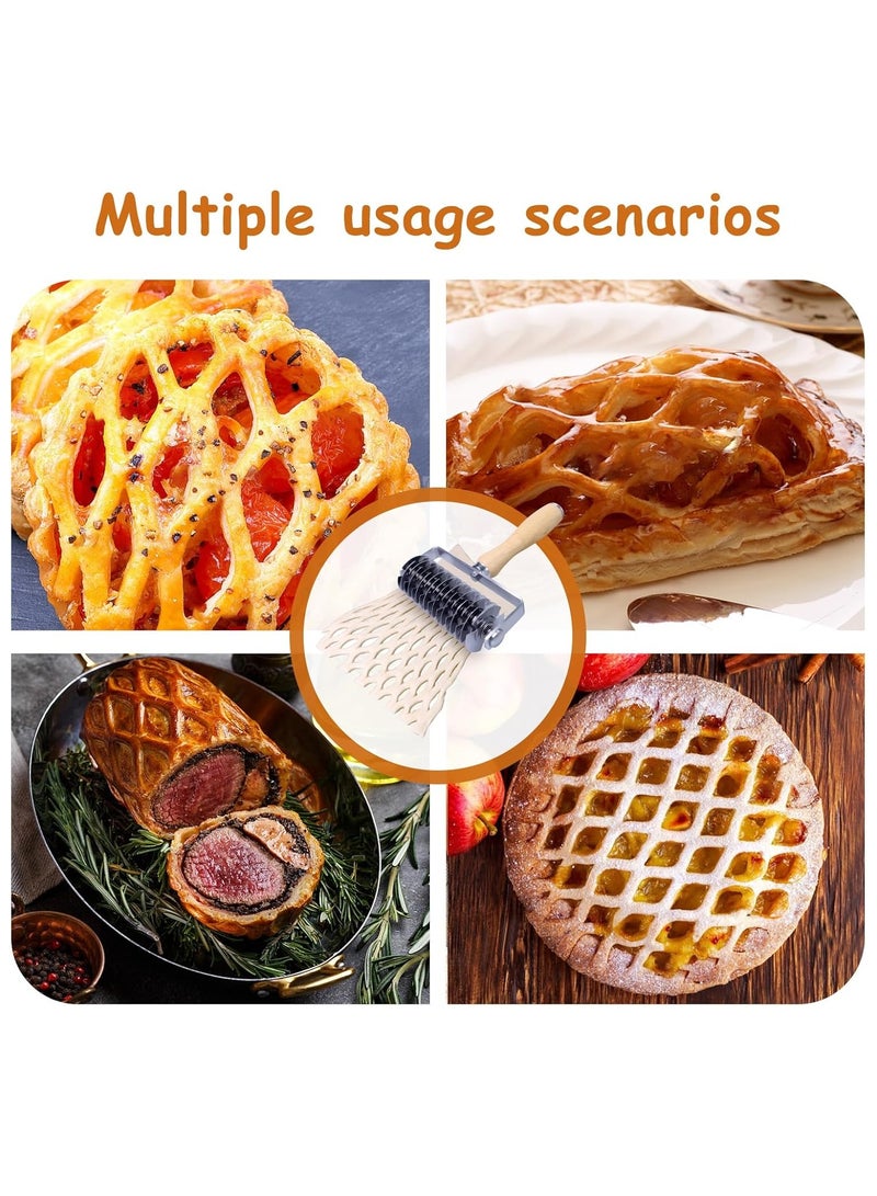 general Stainless Steel Pastry Grid Cutter, Grid Dough Wheel Cutter with Wooden Handle, Grid Pie Crust Roller Cutter, Wellington Beef, Metal Pastry Dough Slicer for Bread, Pizza, and Puff Pastry - Image 3