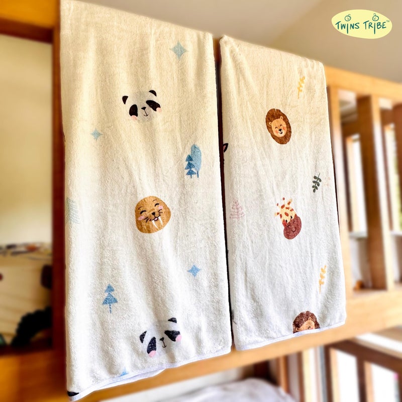TwinsTribe Blankets Set for Twins: Wild Buddies | Gift Idea for Twins | Fleece Blankets Set | Pre-Washed | Suitable for 0-4 Years - Image 3