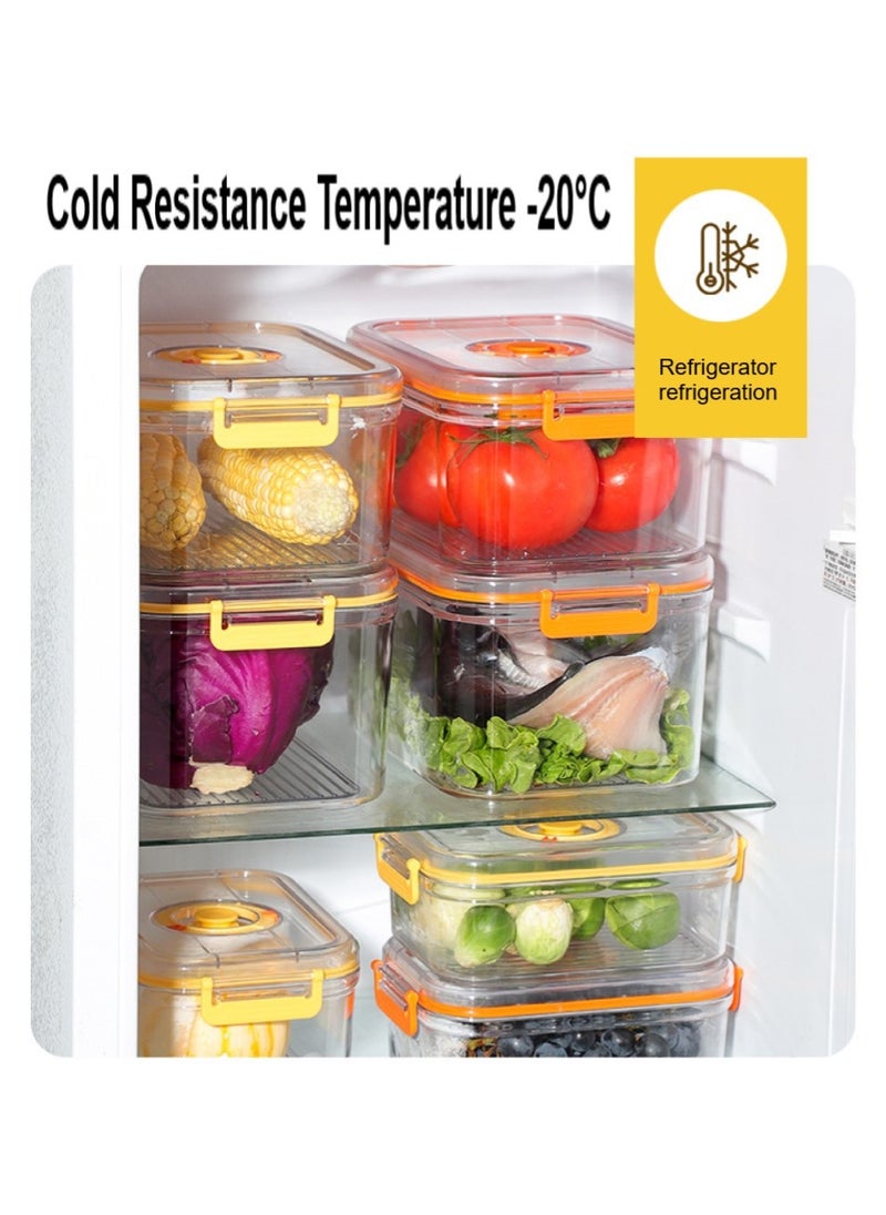 Vacuum Fridge Organizer - Stackable Food Storage Containers Clear Freshness Box Microwaveable with Time Dial& Airtight Lock for Vegetables, Fruits& Meats for Fridge & Pantry