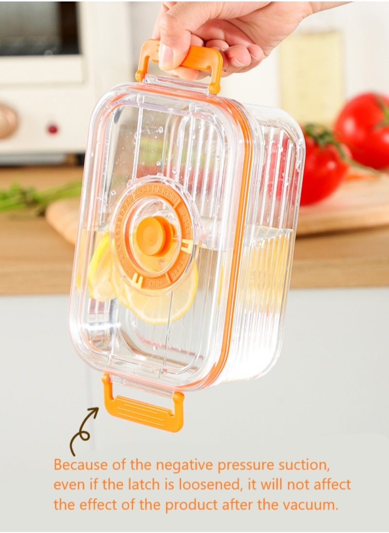 Vacuum Fridge Organizer - Stackable Food Storage Containers Clear Freshness Box Microwaveable with Time Dial& Airtight Lock for Vegetables, Fruits& Meats for Fridge & Pantry