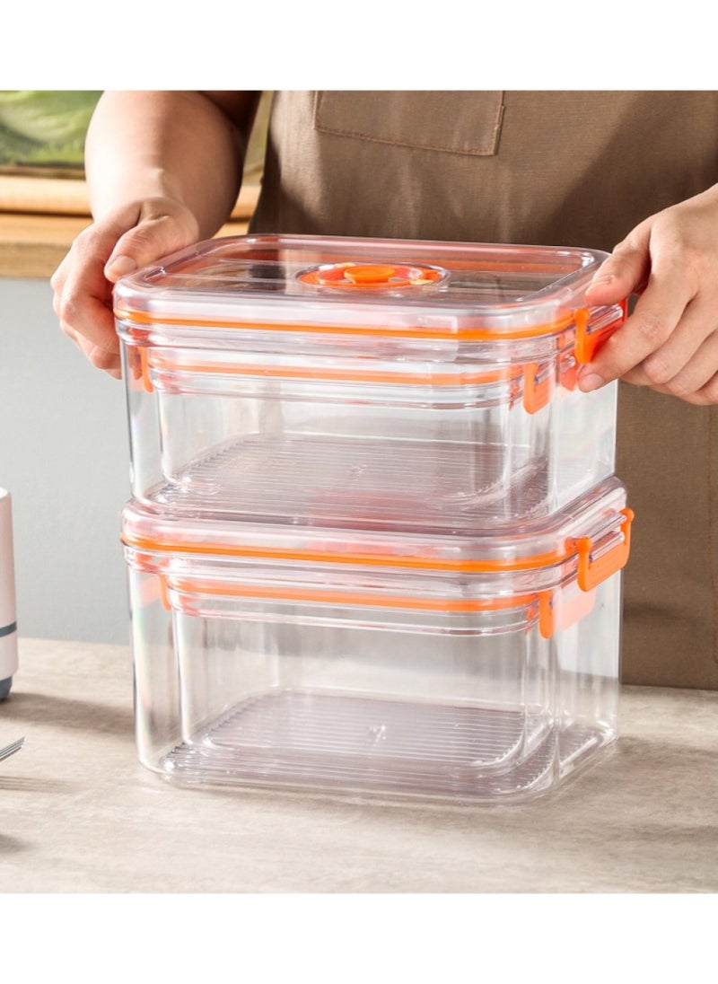 Vacuum Fridge Organizer - Stackable Food Storage Containers Clear Freshness Box Microwaveable with Time Dial& Airtight Lock for Vegetables, Fruits& Meats for Fridge & Pantry