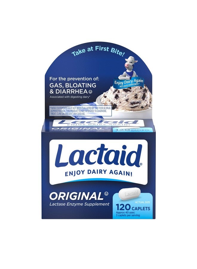 Lactaid Original Strength Lactose Intolerance Relief Caplets With Natural Lactase Enzyme Dietary Supplement To Help Prevent Gas Bloating & Diarrhea Due To Lactose Sensitivity 120 Ct - Image 2