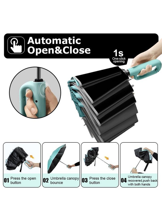  بالي مظلة PALAY® كبيرة للرجال والنساء بحزام عاكس، مظلة سفر قابلة للطي مقاومة للرياح تفتح وتغلق تلقائيًا، مقاس 50 بوصة، معززة بـ 10 ضلوع مزدوجة، مظلة حماية من الأشعة فوق البنفسجية 99 مع تصميم مقبض كارابينر - Image 4